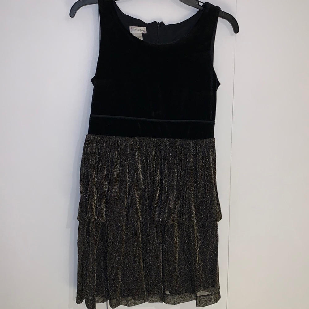 Pippa and Julie Black Velvet and Gold Sparkle Dress Girls Size 14